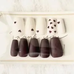 ネイルチップ 10個セット マット ボルドー ハート ホワイト レッド