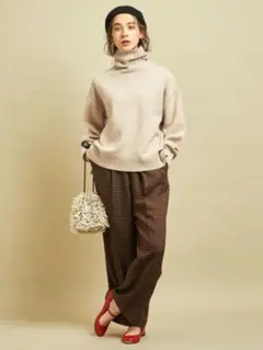 ウールカシミヤルーズタートルネックニットプルオーバー