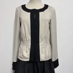 NATURAL BEAUTY BASIC ノーカラージャケット ベージュ×黒