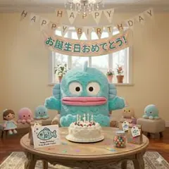 祝誕生日☆ハンギョドン ぬいぐるみ M ほわほわ サンリオ ふかふか 抱き心地