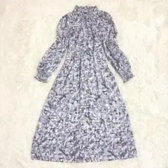 美品　Tiara フリルネックカラーペイントプリントワンピース