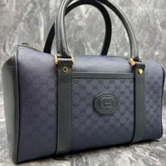 ✨美品✨GUCCI GG ボストンバッグ ハンド ネイビー ロゴ 金具 レザー