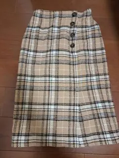 Heather ロングスカート タイトスカート ベージュ チェック