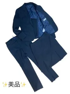 ✨美品✨3点セット レディーススーツ 紺 ストライプ S〜M 通勤 就活