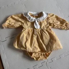 バースデイ　イエロー チェック柄 襟付きロンパース 80cm ポムポムプリン