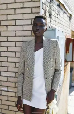 ZARA テクスチャーダブルブレストブレザー チェック