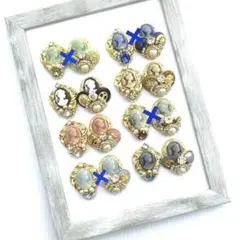 ❤フラワー型ゴールドベースと大きなビジューのリッチなカメオカボション❤