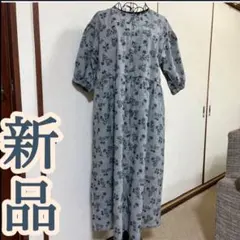 ワンピース　グレー　千鳥格子　黒　刺繍　ゆったりサイズ　春　夏