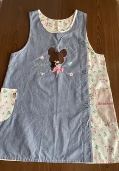 くまのがっこう　デニム風・花柄エプロン　保育士　介護士