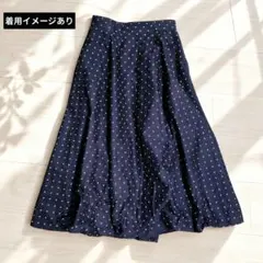 ユニクロ ドット柄ミディスカート ネイビー 立体フレア S