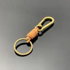 【匿名配送】真鍮 カラビナ 本皮 フック キーホルダー キーリング レザーコード