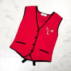 美品 adabat ロゴ刺繍ニットベスト ゴルフウェア レッド*QD703のサムネイル