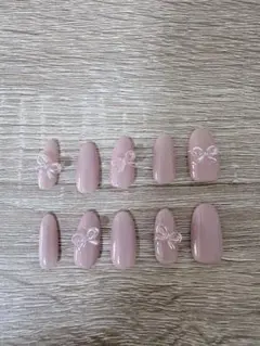 リボン装飾 ピンクネイルチップ 10個セット