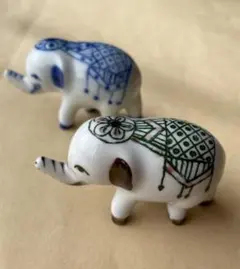 象の置物 陶器製 2体セット インテリア