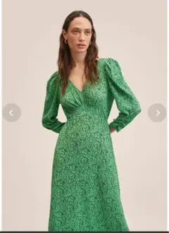 MANGO グリーン 花柄 ロングワンピースのサムネイル
