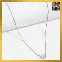 ステンレスシルバー ネックレス キュービックジルコニア 40cm