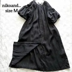 niko and... リネン混 パフスリーブ ワンピース ブラック M