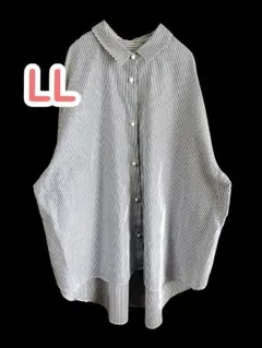 ストライプ 七分袖ブラウス　 LLサイズ　白×青　美品