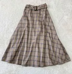 【 GRL】　ロングスカート M フレア　チェック　春秋　ベルト