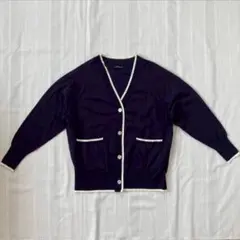 グリーンレーベルリラクシング バイカラー Vネックカーディガン ネイビー 手洗い