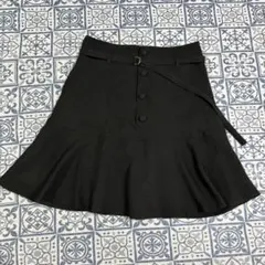 フロントボタン フレアミニスカート ブラック