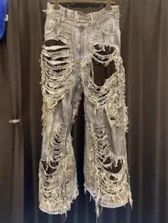 mmoption ダメージ加工デニムパンツ ミリオプション 完売品　一点物 mm:option×XU】all damage color denim pants | OUR BRAND,MM