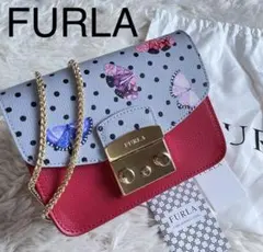 FURLA メトロポリス ミニ　チェーン　バッグ　蝶々　ドット柄　レッド