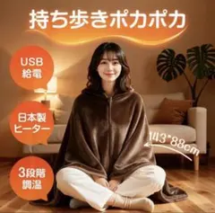 【大特価】冷房対策 電気毛布 ひざ掛け 肩掛け 日本製ヒーター USB給電 茶色のサムネイル