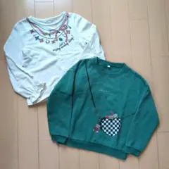 130cm ホワイト グリーン 裏起毛 トレーナー 2枚 セット 女の子 キッズ