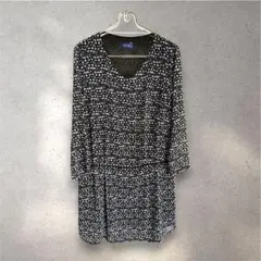 新品 NICOLE 柄 モノトーン シアーワンピ Vネックひざ丈 長袖 M 38