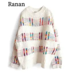 2615 美品 Ranan ラナンカラフルニット ホワイト マルチ M
