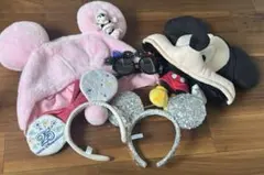 ミッキー・ミニー 耳付き帽子 ピンク