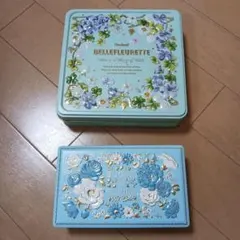 ゴンチャロフ ベルフルレットF チョコ缶 ラッピング缶 花柄 水色 缶 小物入れのサムネイル
