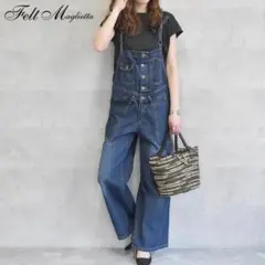 【LARU】 デニムサロペットオーバーオールワイドパンツブランド