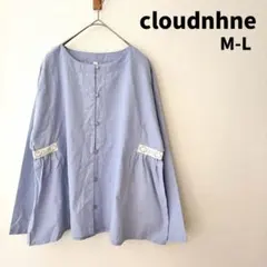cloudnine 長袖 シャツ 水色 M-L ホワイト 花レース ノーカラーのサムネイル