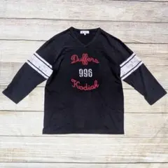 DUFFER フットボールTシャツ XL 七分袖 Vネック ブラック 古着のサムネイル