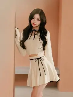 Darich ウエストオープンリボンデザインニットミニワンピース