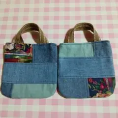 ハンドメイド　デニムミニトートバッグ　2つセットA