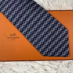 HERMES ネクタイ ネイビー グレー ヨット 船 海