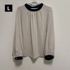 しまむら　ブラウス　変形袖　くすみカラー　長袖　ぽわん袖　バンドカラー