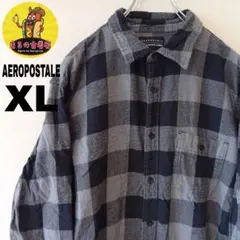 USA古着 AEROPOSTALE　ネルシャツXL　ブラックグレー　チェック