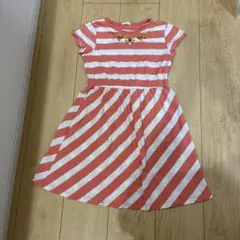 130cmオレンジと白のストライプ 半袖ワンピース