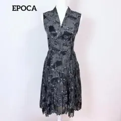 【美品】Epoca Aラインフレア ノースリーブワンピース 花柄プリーツ 36