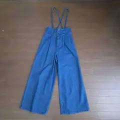サスペンダー付きワイドデニムパンツ　　サロペット