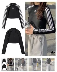 adidas クロップド長袖トップス ブラック