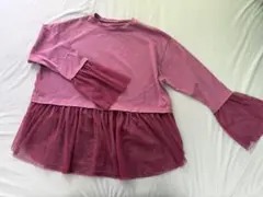 レディース　フリル付きピンク長袖トップス M