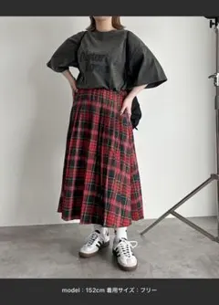 apres jour mignon チェック柄 ロングフレアスカート レッド