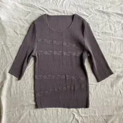 プリーツ加工 七部袖 レースデザイン カットソー