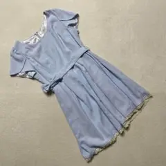 ロディスポット ワンピース ライトブルー リボン ベルト 短袖 膝丈 Mサイズ