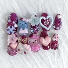 y2k ギャルネイル　ネイルチップ　ゴテゴテネイル　キティ　平成女児